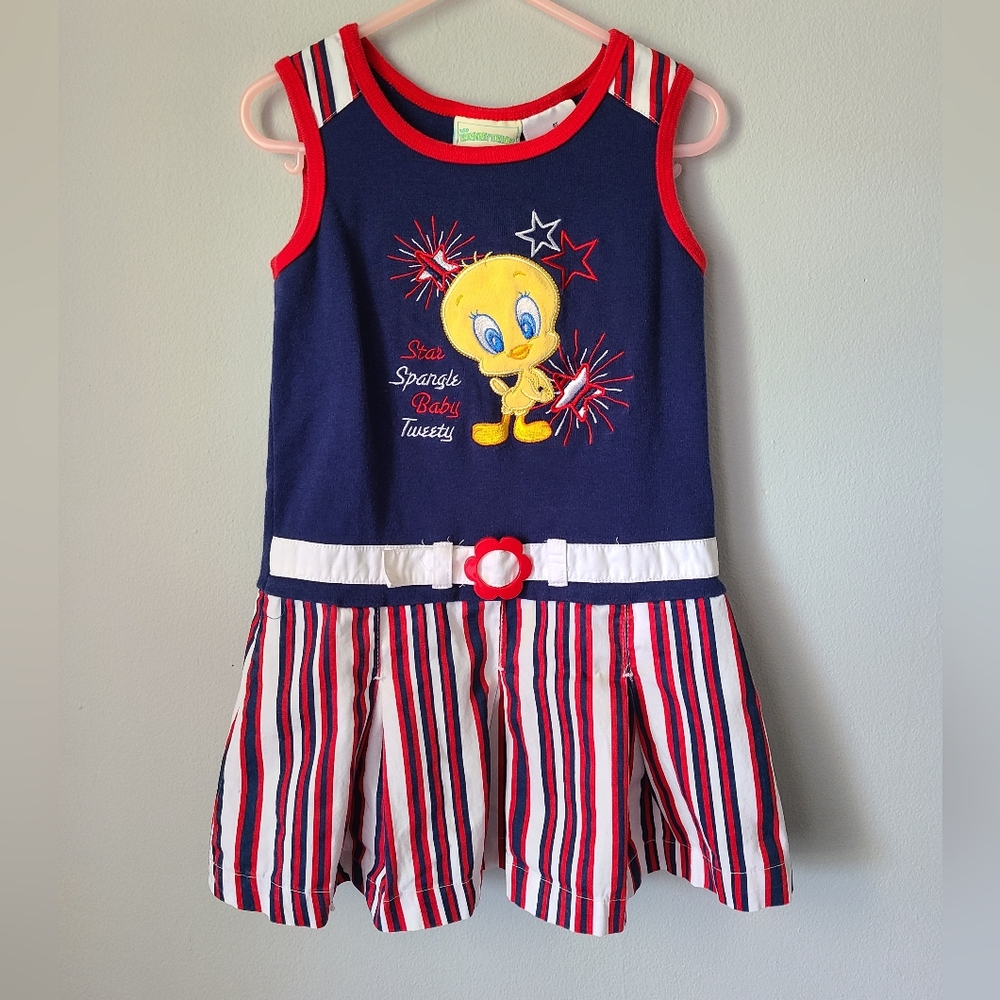 Looney Tunes Tweety Bird Dress Girls 5T Star Spangled Baby Tweety